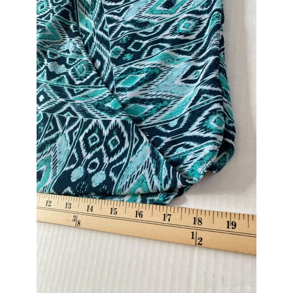 New York & Company Halter Top XS Teal Blue Tribal Print Blouse Ethnic Boho Artsy - Picture 9 of 10